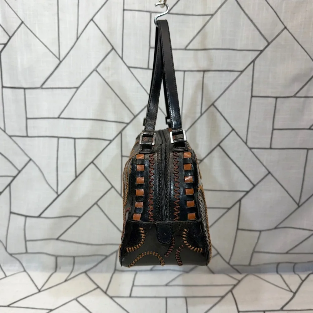 Marc & Marc by Sharif Handbag Small Black Studded Paisley Leather Satchel